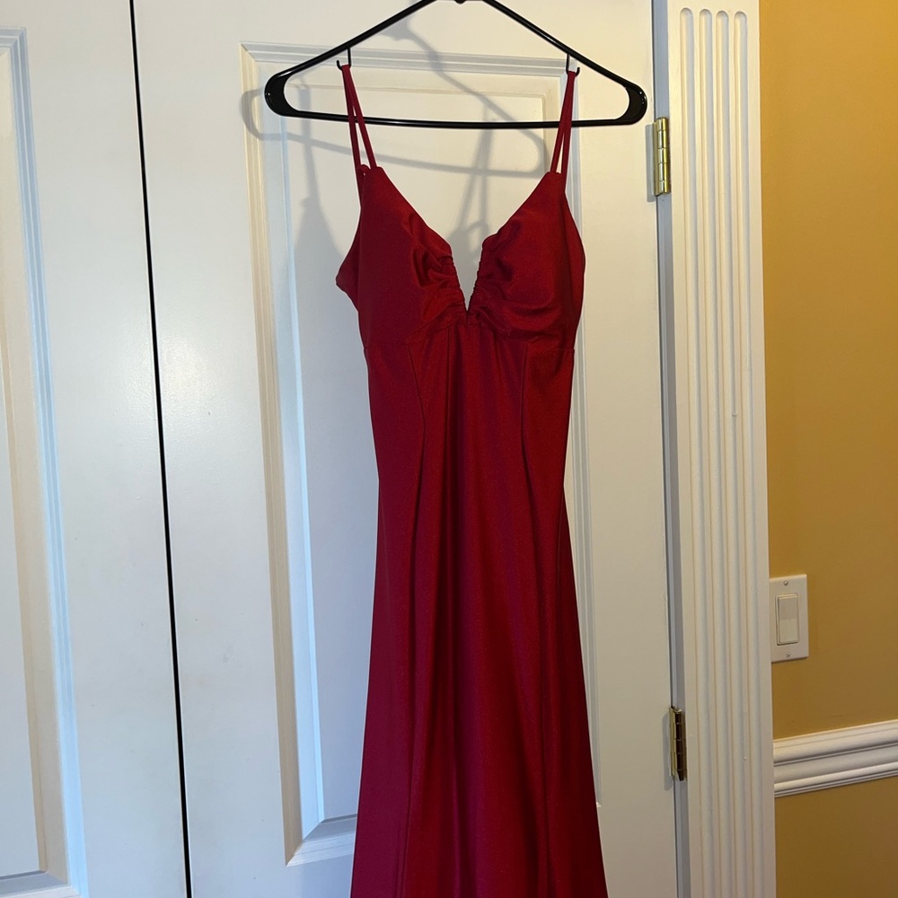 Prom dress red tie back spaghetti strap gown size 1